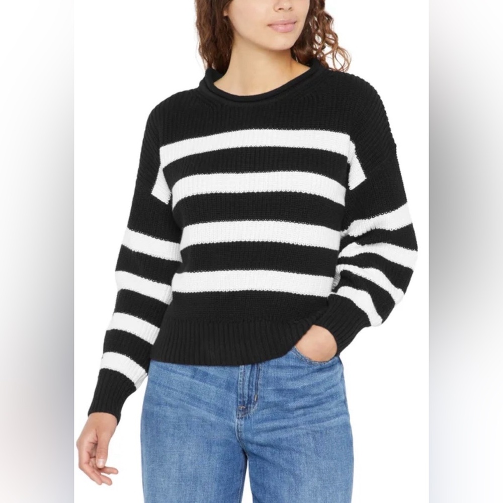 Gap Classic Black and White Striped Women's Roll Neck Sweater Size L|XL
